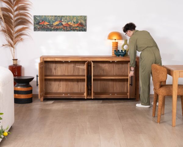 Credenza bassa a 4 ante da 180 cm in legno riciclato "Mokal", in stile casa di campagna