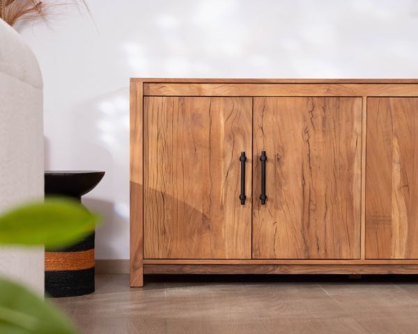 Credenza bassa a 4 ante da 180 cm in legno riciclato "Mokal", in stile casa di campagna
