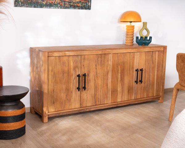 Credenza bassa a 4 ante da 180 cm in legno riciclato "Mokal", in stile casa di campagna