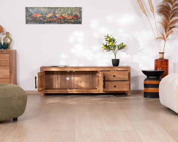 Mobile TV da 155 cm in stile rustico, realizzato in legno riciclato "Mokal"