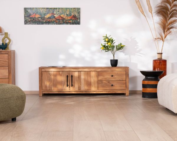Mobile TV da 155 cm in stile rustico, realizzato in legno riciclato "Mokal"