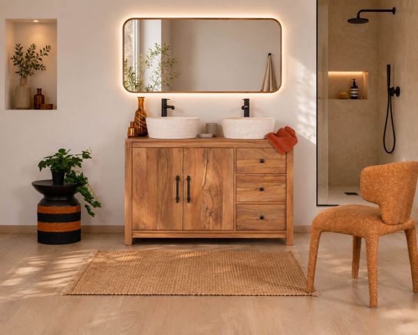 Mobile lavabo da 120 cm in legno riciclato "Mokal", in stile casa di campagna