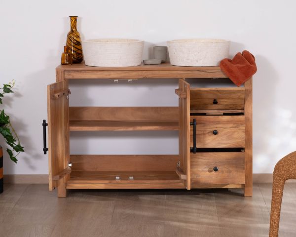 Mobile lavabo da 120 cm in legno riciclato "Mokal", in stile casa di campagna