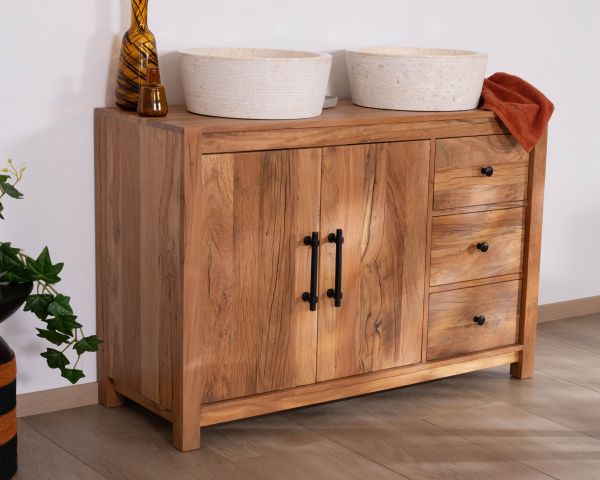 Mobile lavabo da 120 cm in legno riciclato "Mokal", in stile casa di campagna