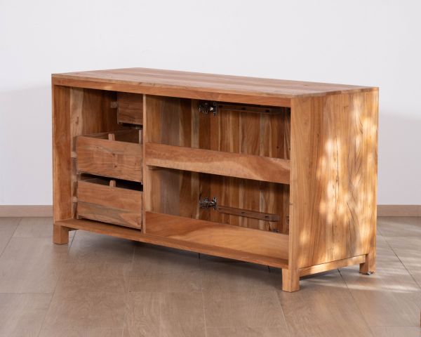 Grande mobile sottolavabo doppio in legno riciclato "Mokal" da 150 cm in stile casa di campagna