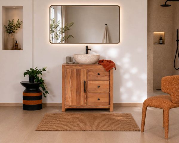 Mobile sottolavabo da 80 cm in legno riciclato "Mokal", in stile casa di campagna