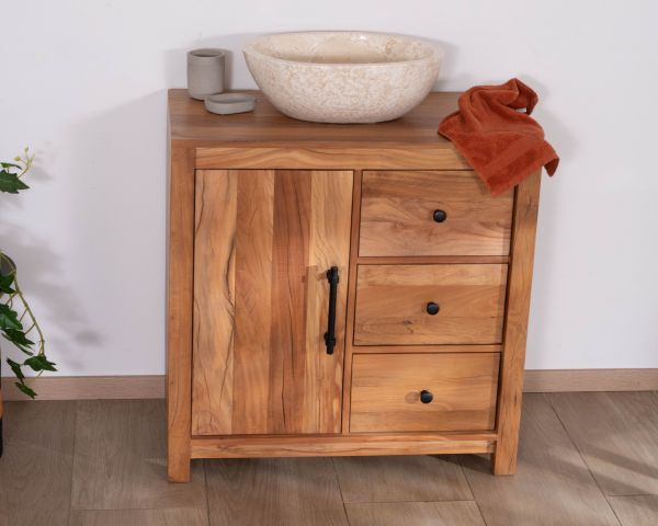 Mobile sottolavabo da 80 cm in legno riciclato "Mokal", in stile casa di campagna