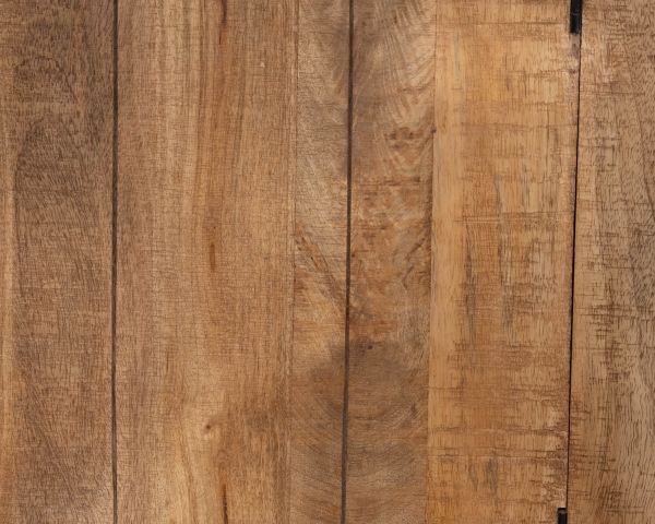 Mobile contenitore contemporaneo con ante in vetro e illuminazione a LED “Manelo” in legno massello di mango
