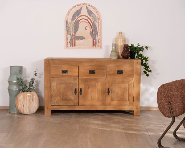 Credenza a 3 ante e 3 cassetti in rovere massiccio oliato "Lodge Casita