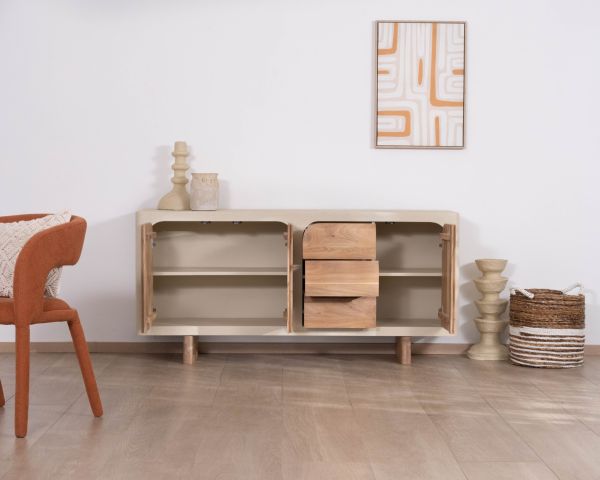 Credenza da 170 cm in stile organico con finitura effetto cemento sabbiato "Miona"