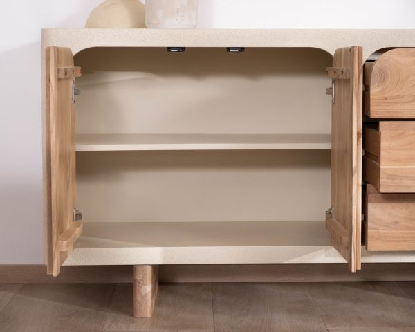 Credenza da 170 cm in stile organico con finitura effetto cemento sabbiato "Miona"