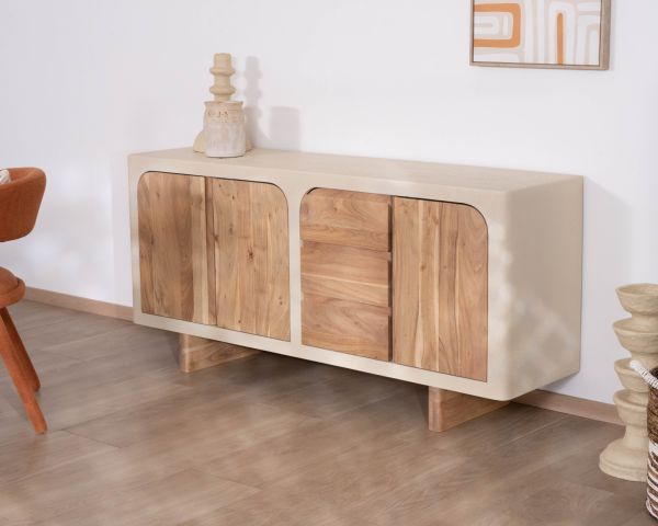 Credenza da 170 cm in stile organico con finitura effetto cemento sabbiato "Miona"