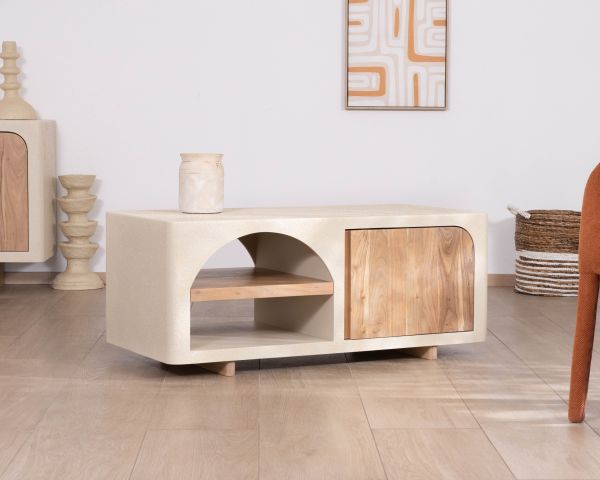 Tavolino rettangolare con nicchia dal design organico "Miona"