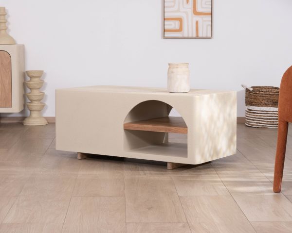 Tavolino rettangolare con nicchia dal design organico "Miona"
