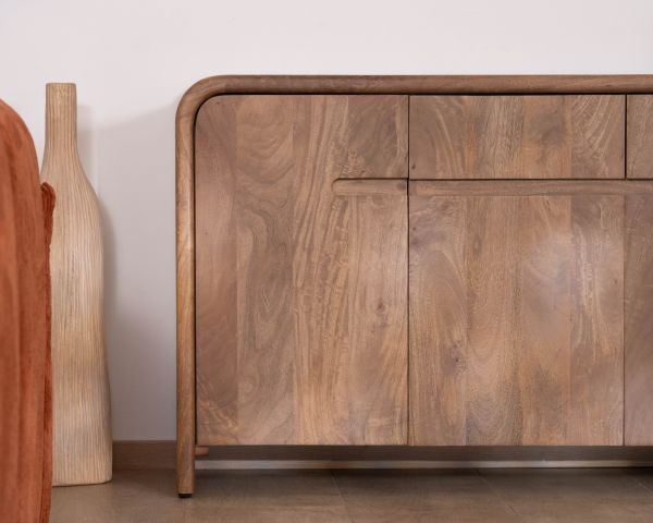 Credenza in stile neo-vintage in legno massello di mango, 170 cm, modello "Spelano", con 4 ante e 2 cassetti