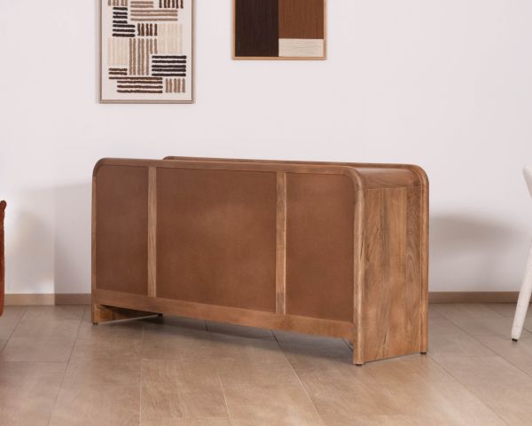 Credenza in stile neo-vintage in legno massello di mango, 170 cm, modello "Spelano", con 4 ante e 2 cassetti