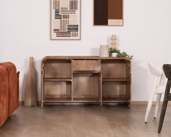 Credenza in stile neo-vintage a 3 ante in legno massello di mango "Spelano" 140 cm