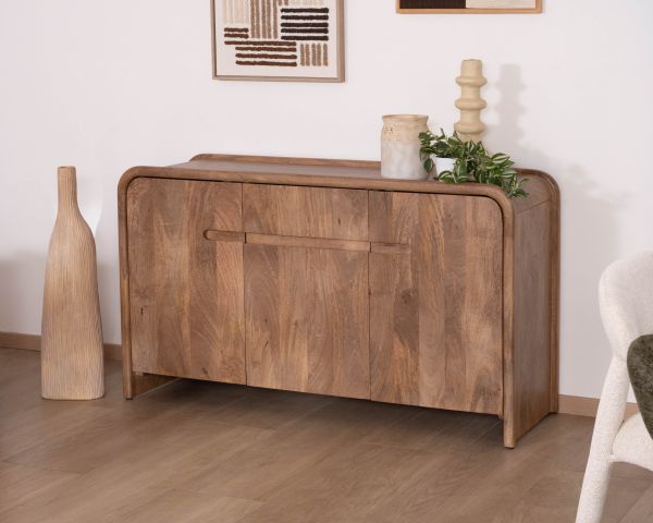 Credenza in stile neo-vintage a 3 ante in legno massello di mango "Spelano" 140 cm