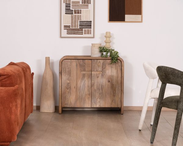 Piccolo mobile contenitore a 2 ante in legno massello di mango "Spelano" in stile neo-vintage