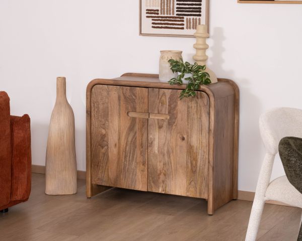 Piccolo mobile contenitore a 2 ante in legno massello di mango "Spelano" in stile neo-vintage