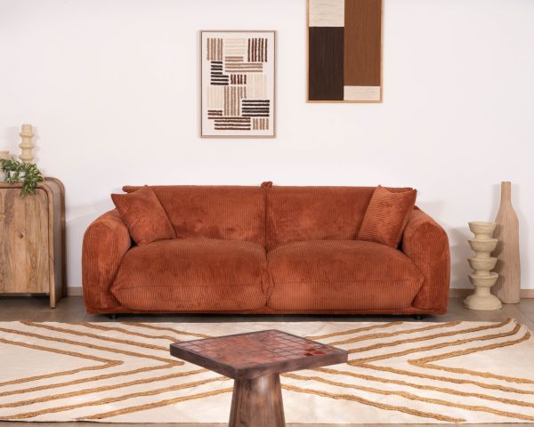 Divano a 3 posti in velluto a coste color terracotta "Moon", stile retrò
