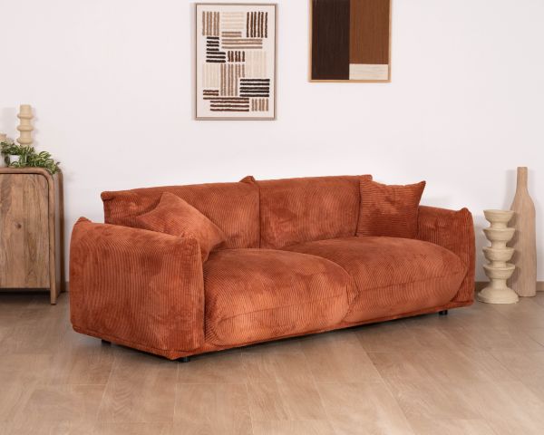 Divano a 3 posti in velluto a coste color terracotta "Moon", stile retrò