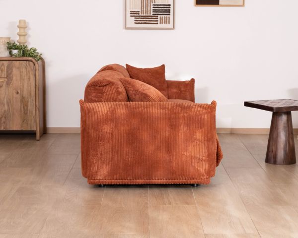 Divano a 3 posti in velluto a coste color terracotta "Moon", stile retrò