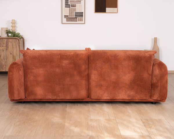 Divano a 3 posti in velluto a coste color terracotta "Moon", stile retrò