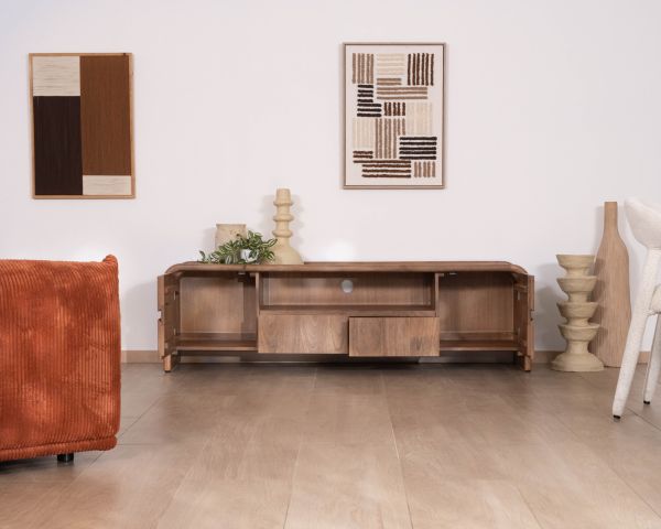 Mobile TV in stile neo-vintage in legno massello di mango "Spelano" 170 cm