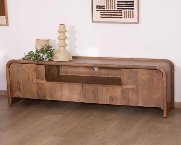 Mobile TV in stile neo-vintage in legno massello di mango "Spelano" 170 cm