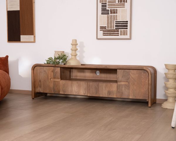 Mobile TV in stile neo-vintage in legno massello di mango "Spelano" 170 cm