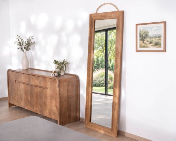 Grande specchio da appoggio da 180 cm in teak "Solira", stile naturale