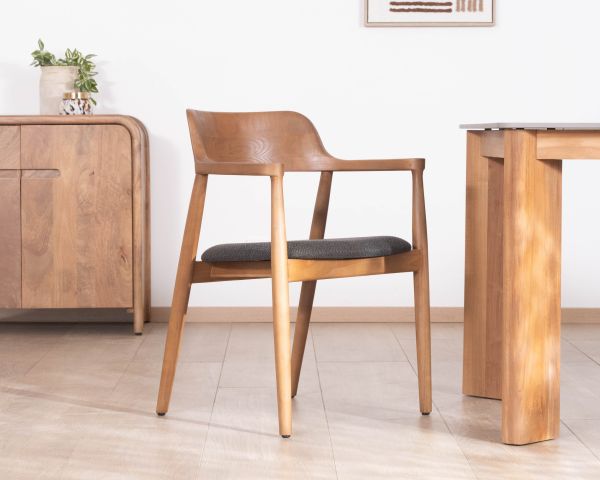 Sedia da pranzo dal design essenziale con braccioli e seduta in tessuto antracite "Vogue"