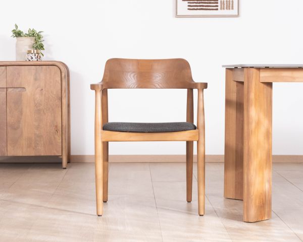 Sedia da pranzo dal design essenziale con braccioli e seduta in tessuto antracite "Vogue"