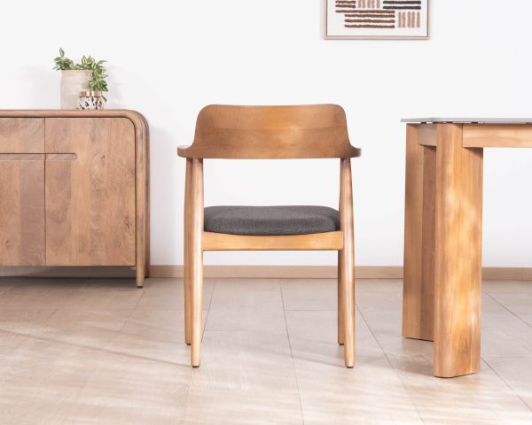 Sedia da pranzo dal design essenziale con braccioli e seduta in tessuto antracite "Vogue"