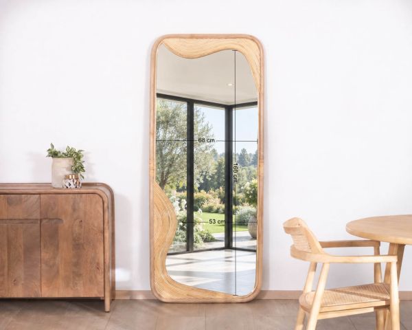 Grande specchio 180x70 cm con cornice in rattan “Solira”, motivo e design organico