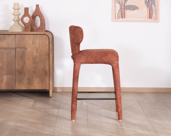 Set di 2 sedie a mezza altezza in tessuto melange color terracotta "Milano" con rivestimento integrale
