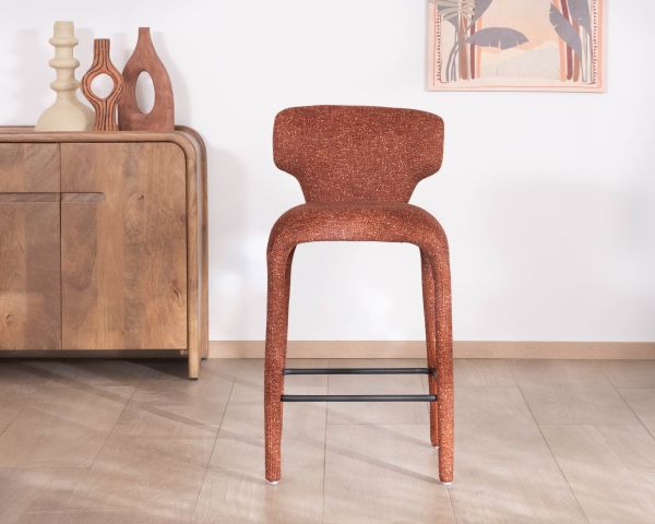Set di 2 sedie a mezza altezza in tessuto melange color terracotta "Milano" con rivestimento integrale