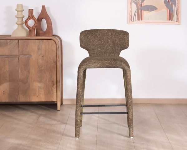 Set di 2 sedie da isola in stile contemporaneo in tessuto melange verde kaki "Milano" con rivestimento integrale
