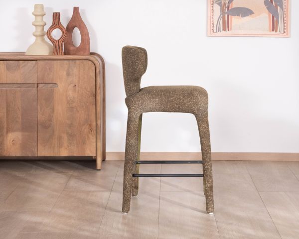 Set di 2 sedie da isola in stile contemporaneo in tessuto melange verde kaki "Milano" con rivestimento integrale