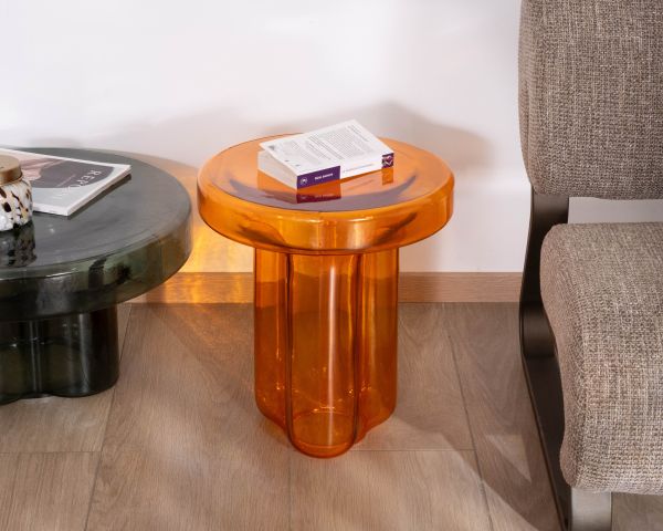 Tavolino in vetro colorato arancione in stile vintage "Cyléa"