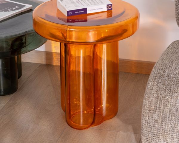 Tavolino in vetro colorato arancione in stile vintage "Cyléa"