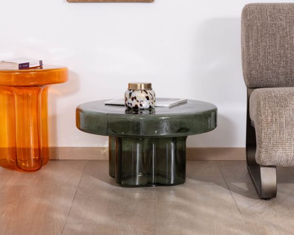Tavolino da salotto rotondo di design in vetro colorato verde "Cyléa"