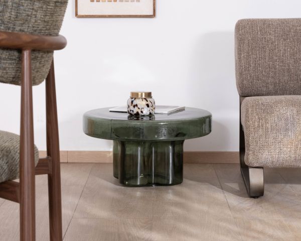 Tavolino da salotto rotondo di design in vetro colorato verde "Cyléa"