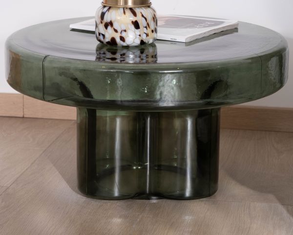 Tavolino da salotto rotondo di design in vetro colorato verde "Cyléa"