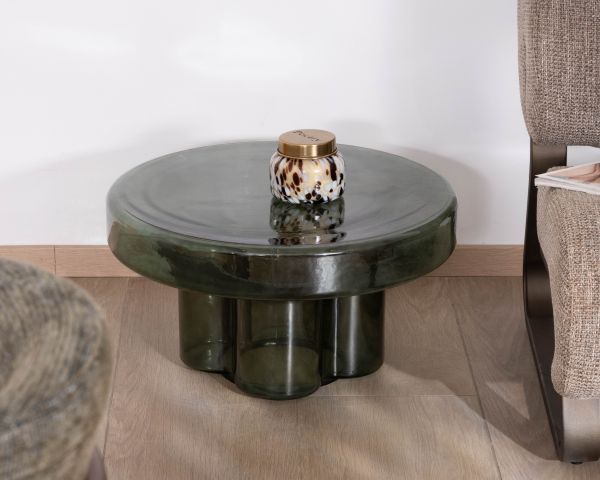 Tavolino da salotto rotondo di design in vetro colorato verde "Cyléa"