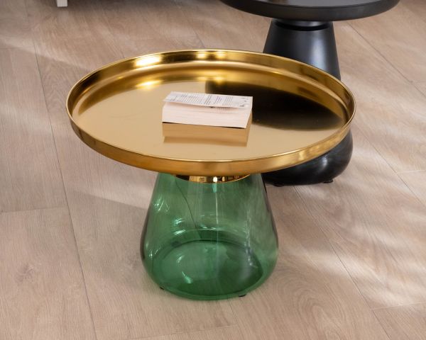 Set di due tavolini rotondi in vetro colorato con piani in metallo "Cyléa"