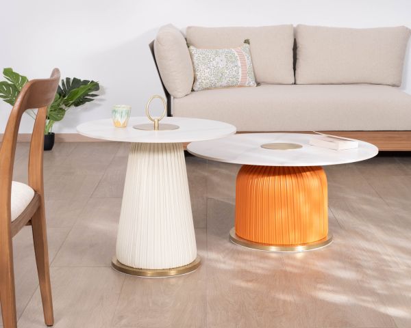 Set di 2 tavolini in stile vintage contemporaneo con gambe colorate effetto pelle plissettata "Cyléa"