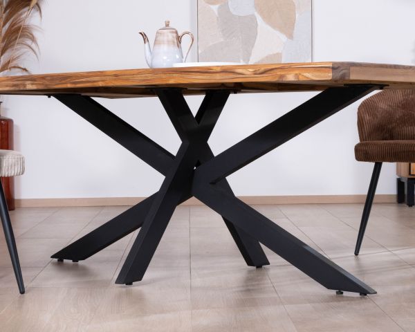 Tavolo da pranzo contemporaneo in legno massiccio "Olonie", 200 cm, gambe incrociate in metallo