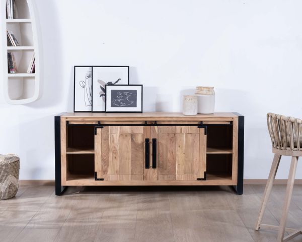 Credenza da sala da pranzo in stile industriale in metallo e legno, 190 cm, modello "Montréal"
